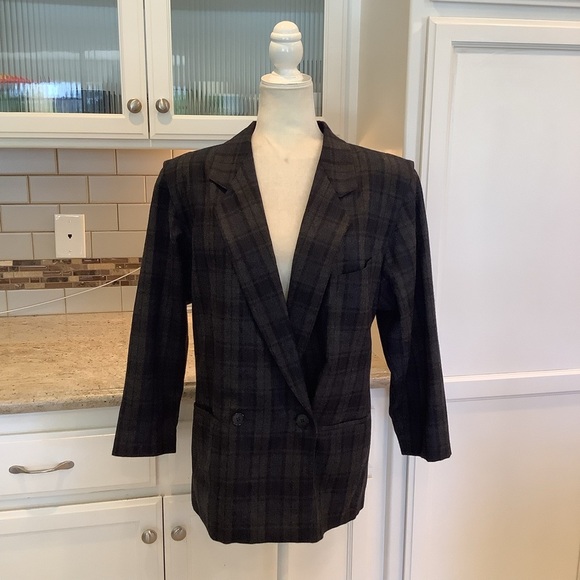 Basile Made in Italy Black Blue Plaid Double-Breasted Wool Blazer EU Sz 40 - Picture 1 of 10